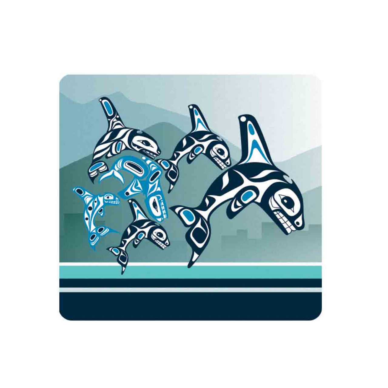 Cork Backed Coaster - Orca Family by Paul Windsor - Paul Windsor - Kitchenware - Pentlatch Gallery - Aboriginal Art - Parksville, BC, Canada