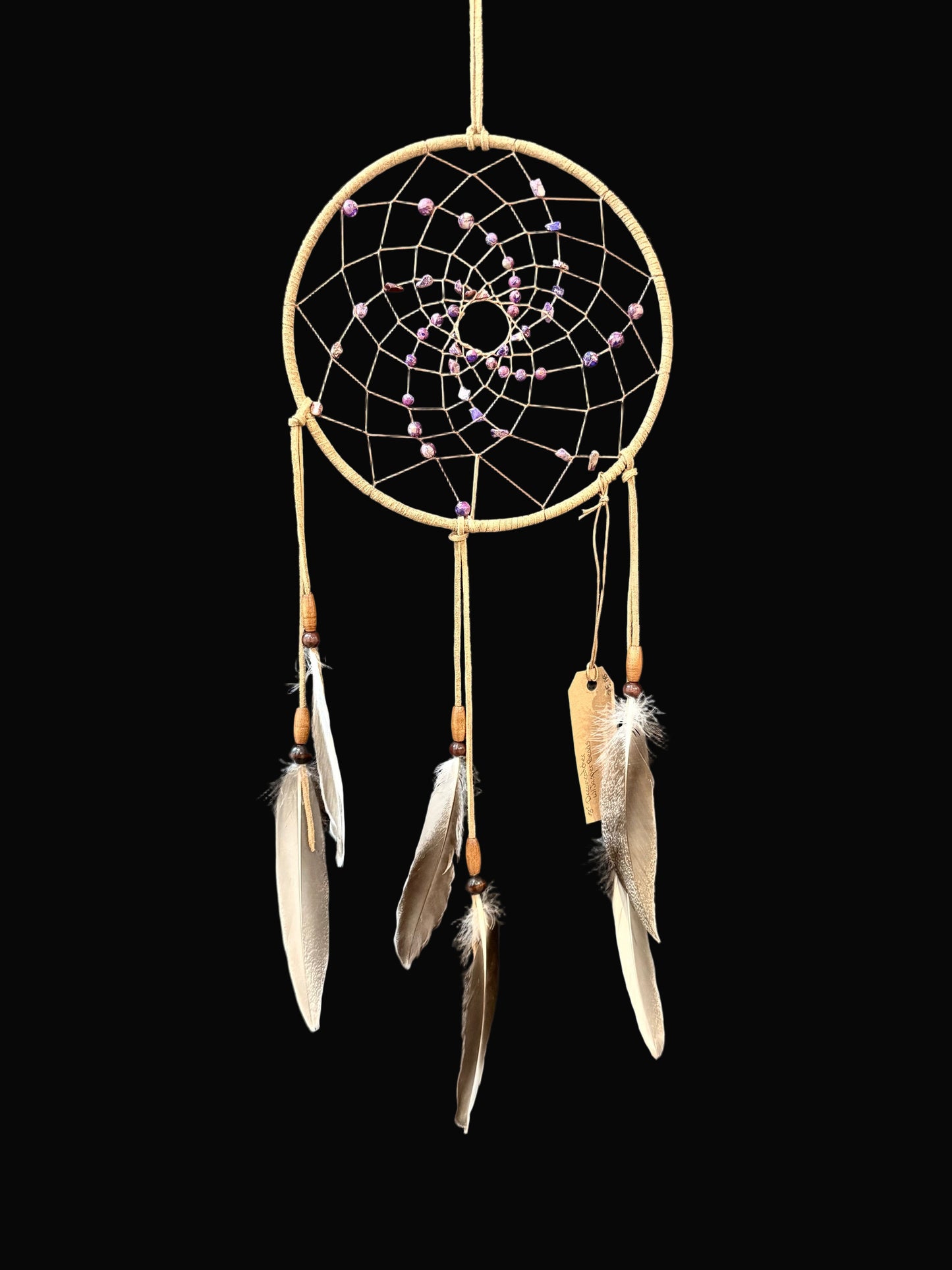 8" Dreamcatcher Tan with Purple Beads