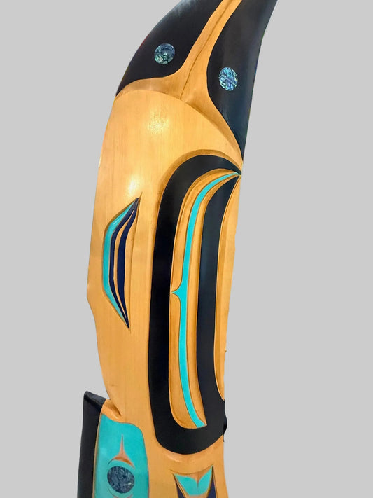 Beautiful Large Raven Feather Sculpture in Yellow Cedar