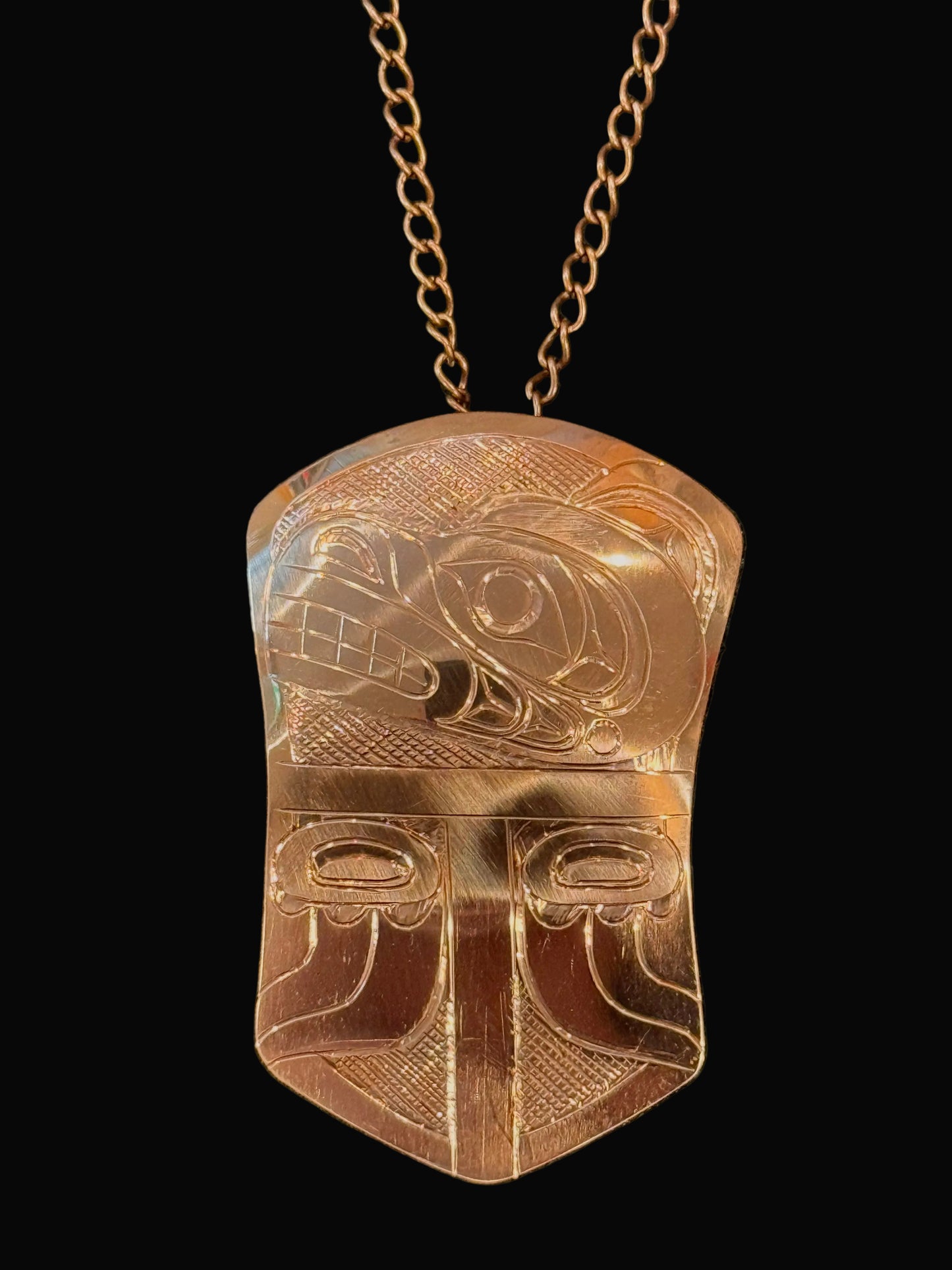 Large Copper Bear Shield Pendant/Chain