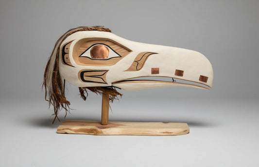 Stunning White Raven with Copper Adornments