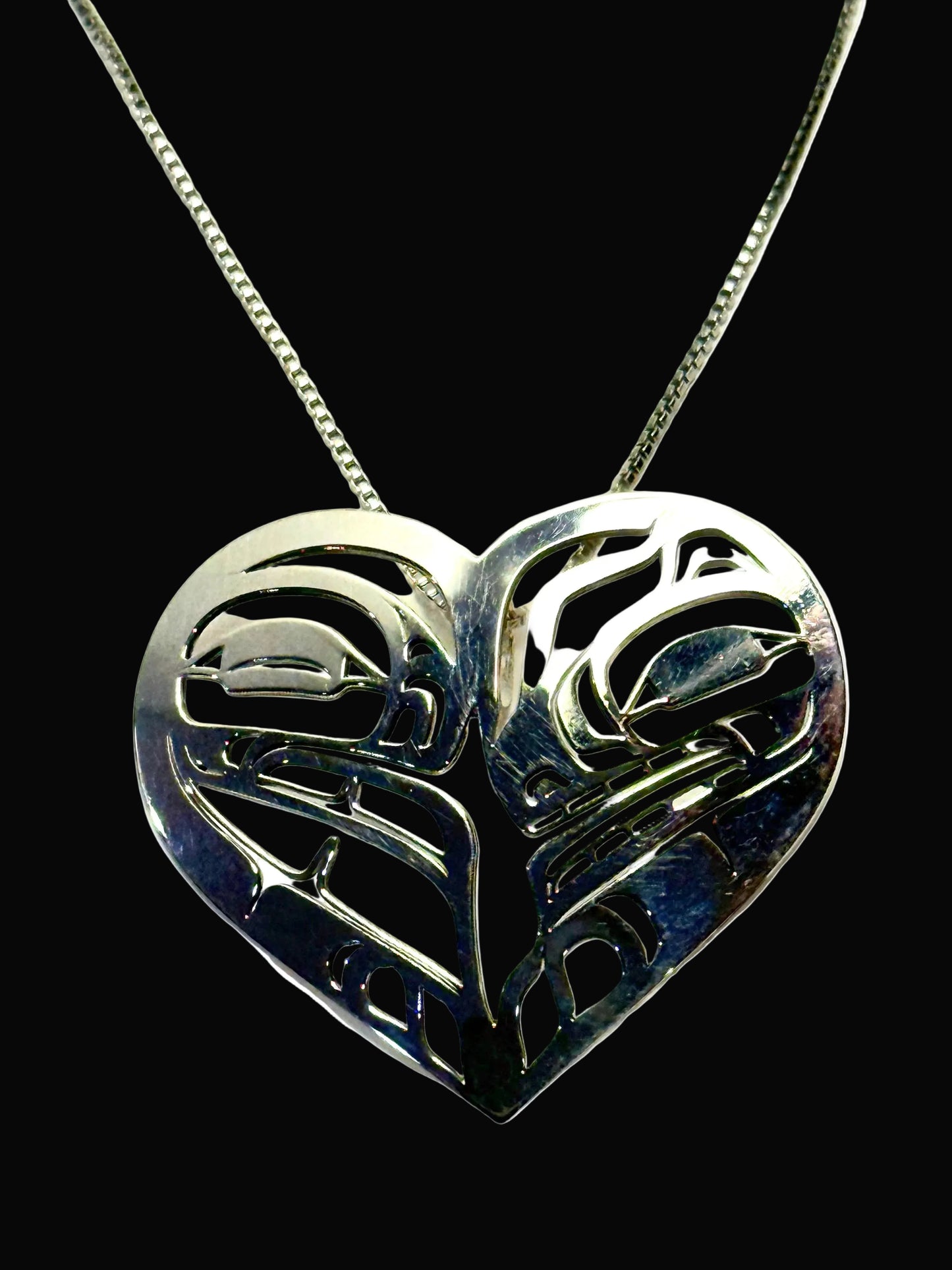 Sterling Silver Heart Frog/Wolf Pendant with chain