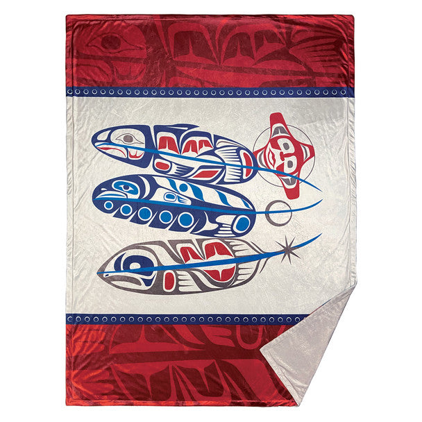 Premium Fleece Blanket - Salmon Life Cycle (Feathers) - Paul Windsor - Blanket - Pentlatch Gallery - Aboriginal Art - Parksville, BC, Canada