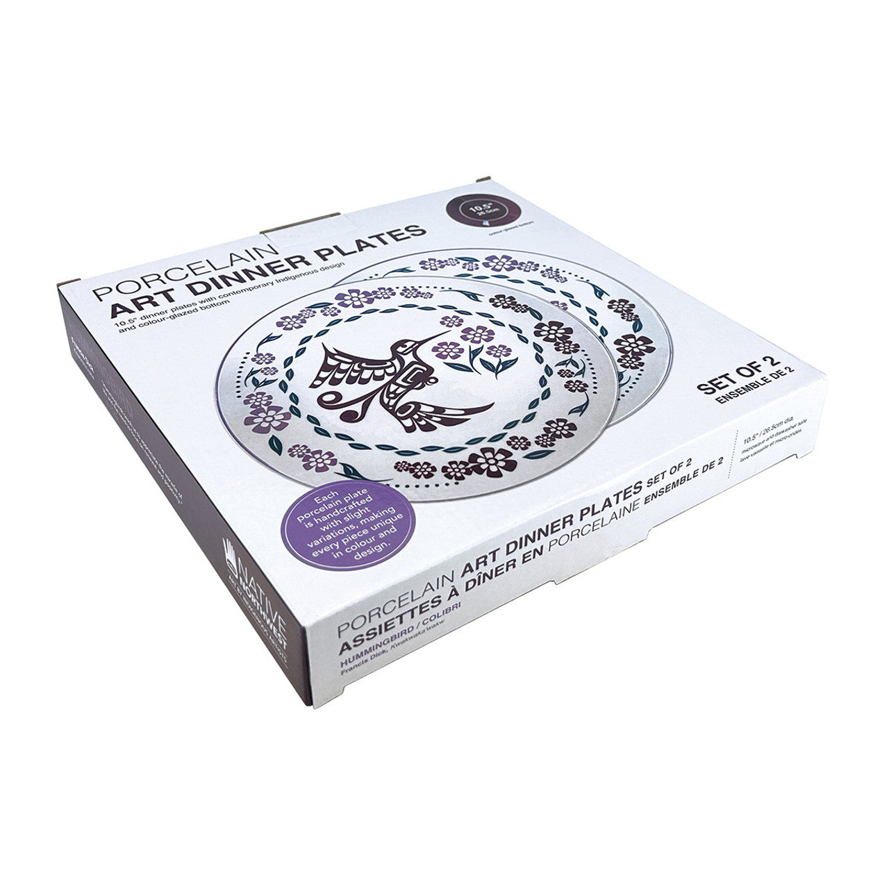 Porcelain Art Dinner Plates (Set of 2) - Hummingbird (Purple)