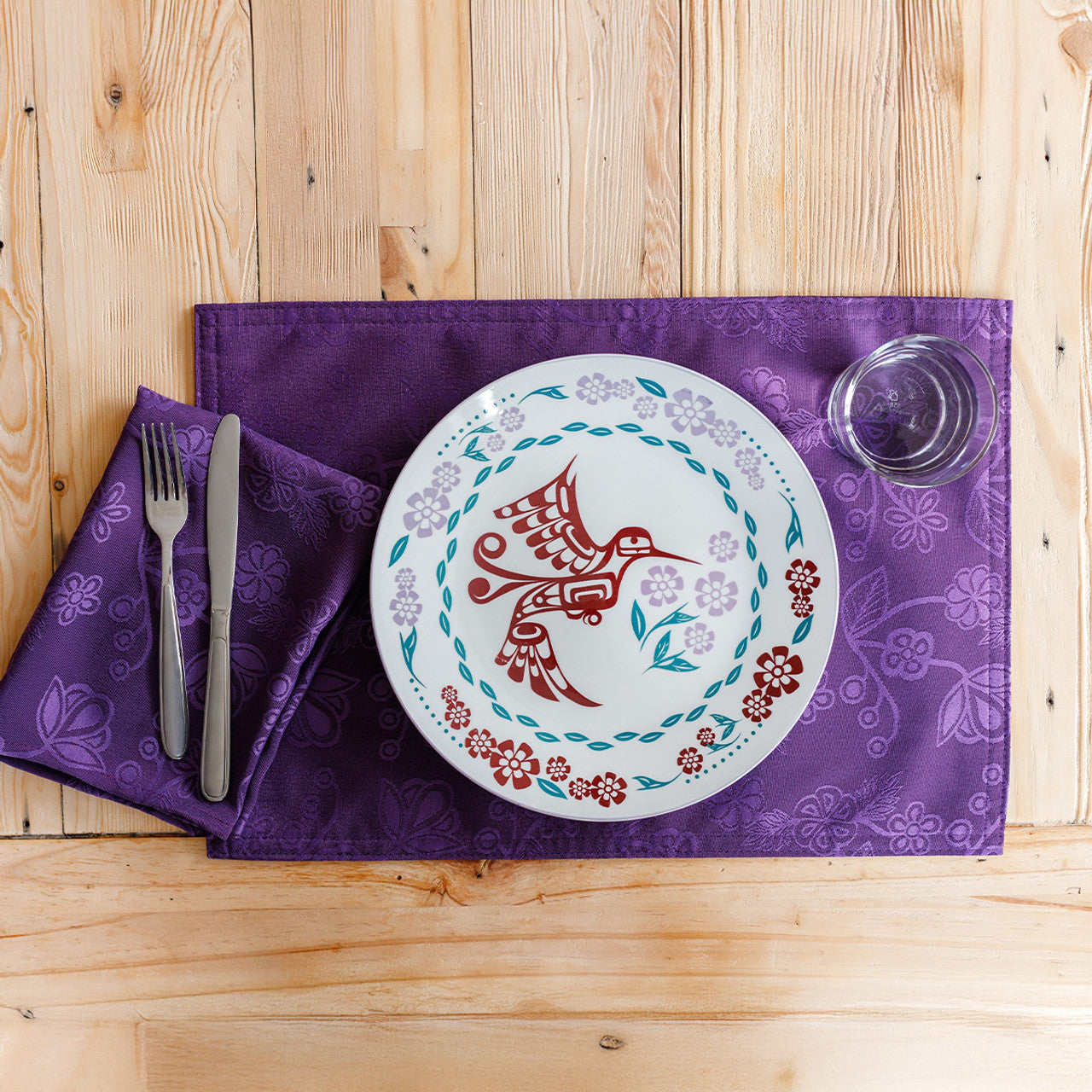 Porcelain Art Dinner Plates (Set of 2) - Hummingbird (Purple)