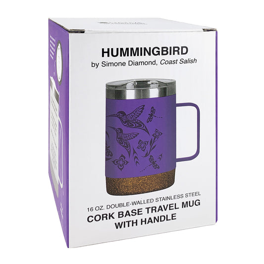 Cork Base Travel Mugs with Handle (16oz) - Hummingbird