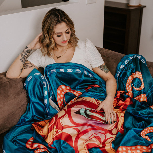 Premium Fleece Blanket - Octopus (Nuu) - Ernest Swanson - Blanket - Pentlatch Gallery - Aboriginal Art - Parksville, BC, Canada