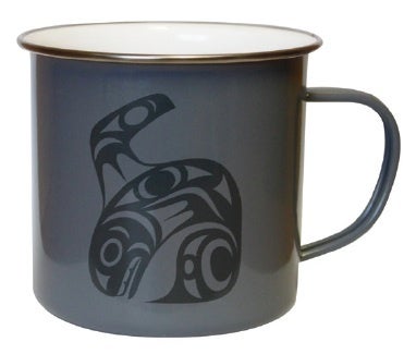 Enamel Mug - Orca by Maynard Johnny Jr. - Maynard Johnny, Jr - Kitchenware - Pentlatch Gallery - Aboriginal Art - Parksville, BC, Canada