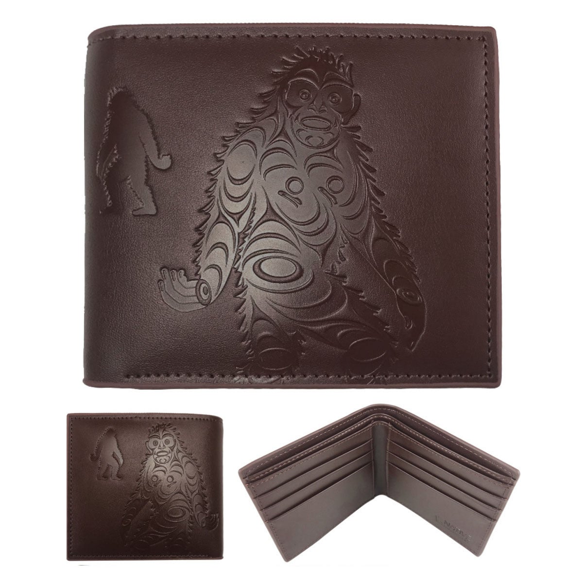 Leather Embossed Wallet - Sasquatch by Francis Horne Sr. - Francis Horne Sr. - Leather Goods - Pentlatch Gallery - Aboriginal Art - Parksville, BC, Canada