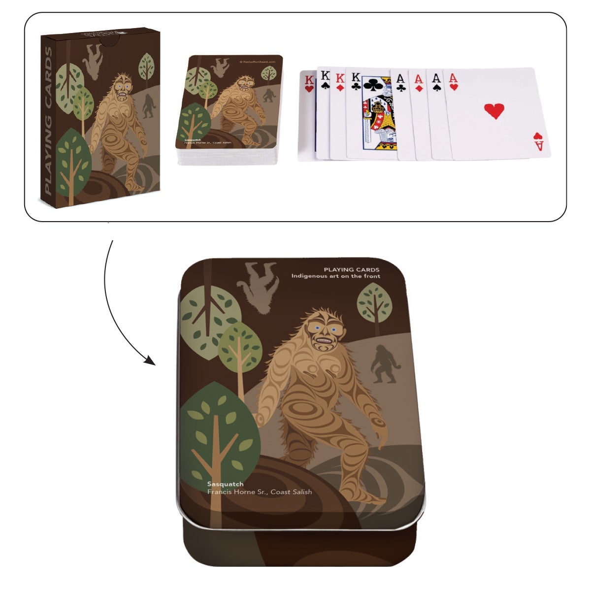 Playing Cards - Single Deck - Sasquatch by Francis Horne Sr. - Francis Horne Sr. - Games - Pentlatch Gallery - Aboriginal Art - Parksville, BC, Canada