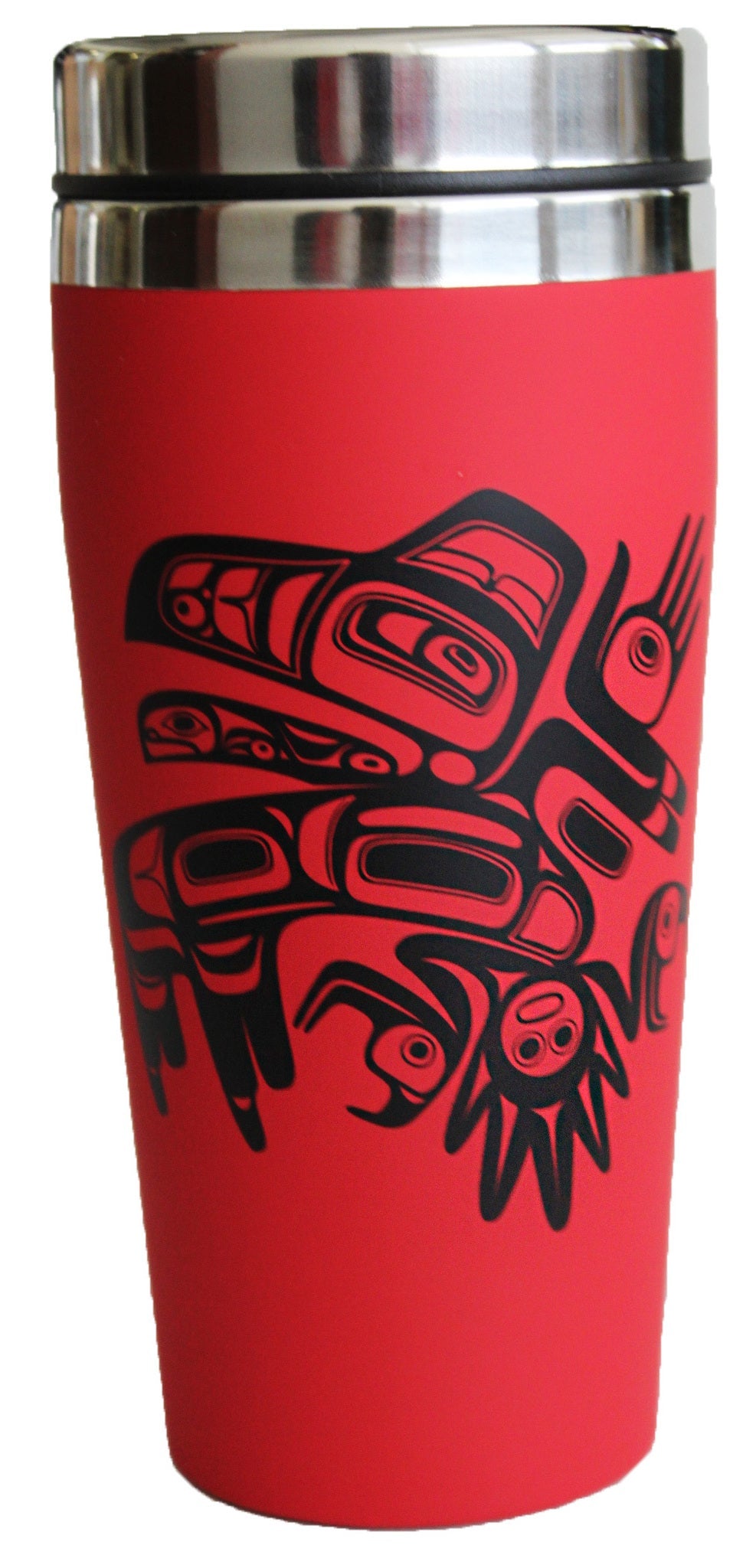 Travel Mug - Running Raven by Morgan Asoyuf - Morgan Asoyuf - Kitchenware - Pentlatch Gallery - Aboriginal Art - Parksville, BC, Canada