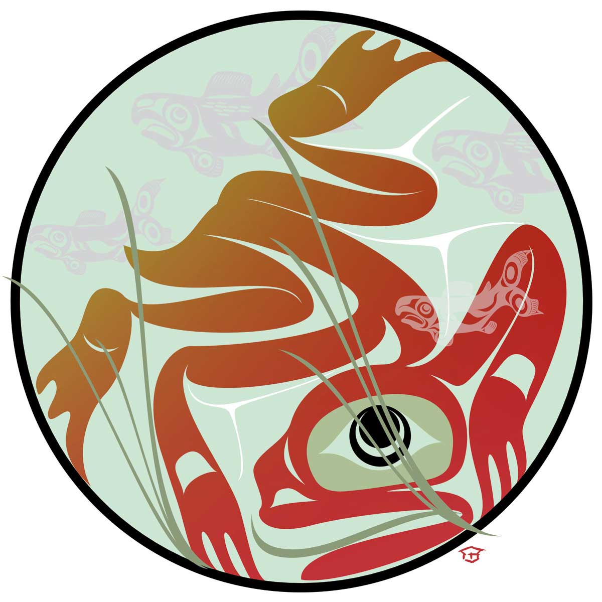 Frog Swim (Framed) - Preston, Mark - Mini Framed - Pentlatch Gallery - Aboriginal Art - Parksville, BC, Canada