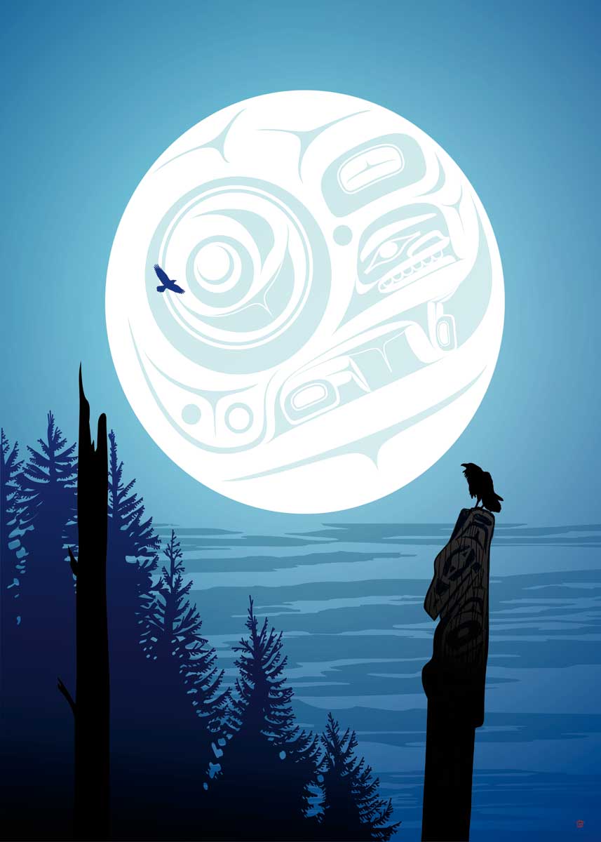 Full Moon Raven (Framed) - Preston, Mark - Mini Framed - Pentlatch Gallery - Aboriginal Art - Parksville, BC, Canada