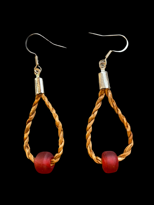 Cedar Loop Earrings with Red Bead