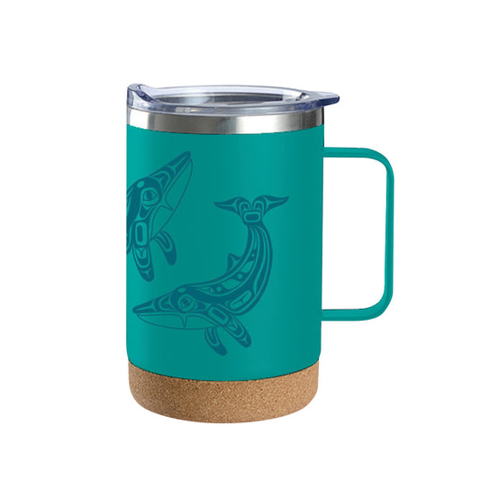 Cork bass travel mugs with handle - Humpback Whale by Gordon White - Gordon White - Drinkware - Pentlatch Gallery - Aboriginal Art - Parksville, BC, Canada