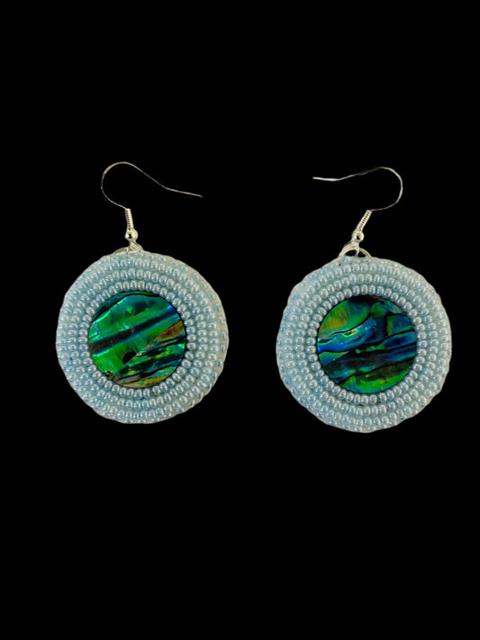 Abalone Beaded Earrings 1 3/8"