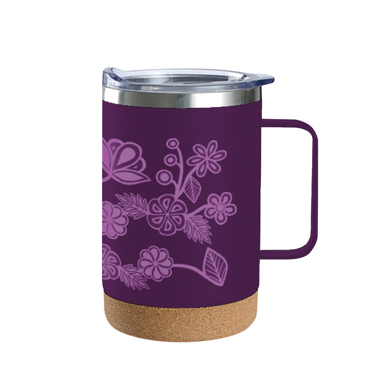 Cork bass travel mugs with handle - Ojibway Florals by Storm Angeconeb - Storm Angecomeb - Drinkware - Pentlatch Gallery - Aboriginal Art - Parksville, BC, Canada