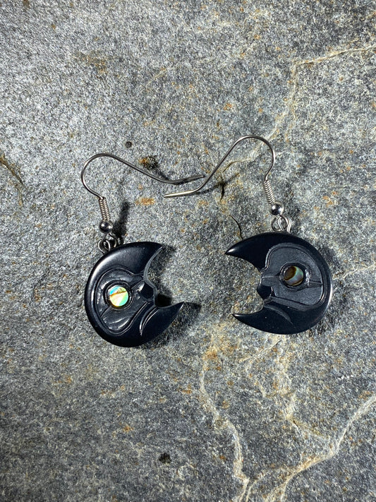 Cresent Moon Haida Argillite Earrings