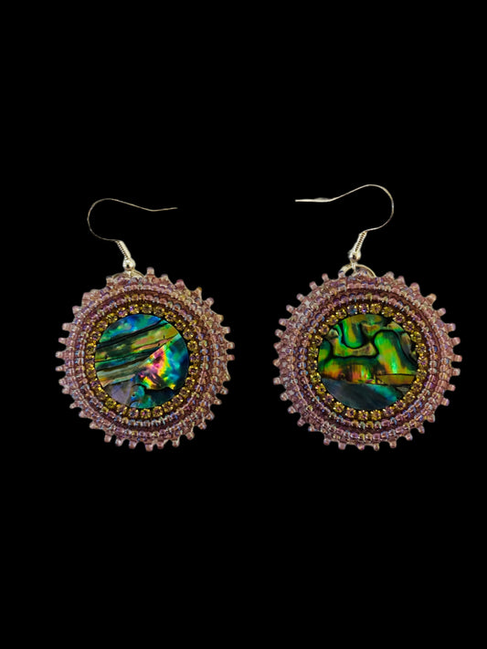 Abalone Beaded Earrings 1 3/8"