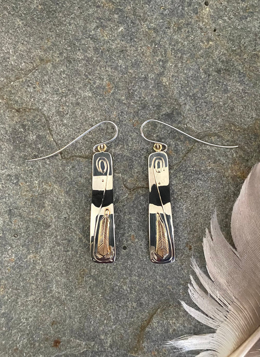 Silver Feather Earrings with 14k gold - Walter Davidson