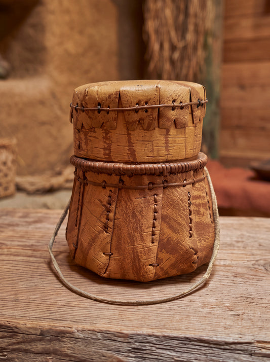 Antique Algonquin Birchbark Basket with Lid
