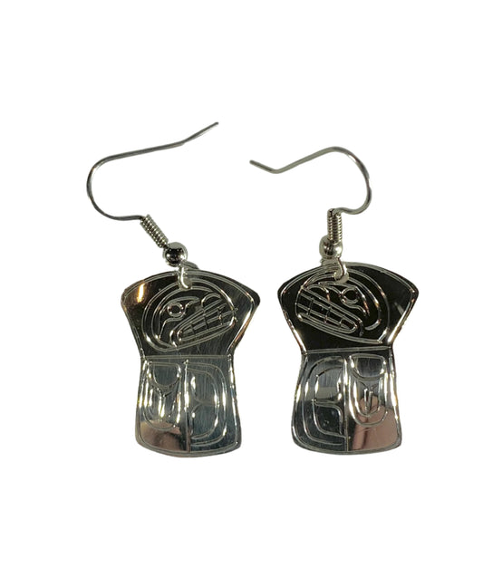 Silver Whale Shield Earrings