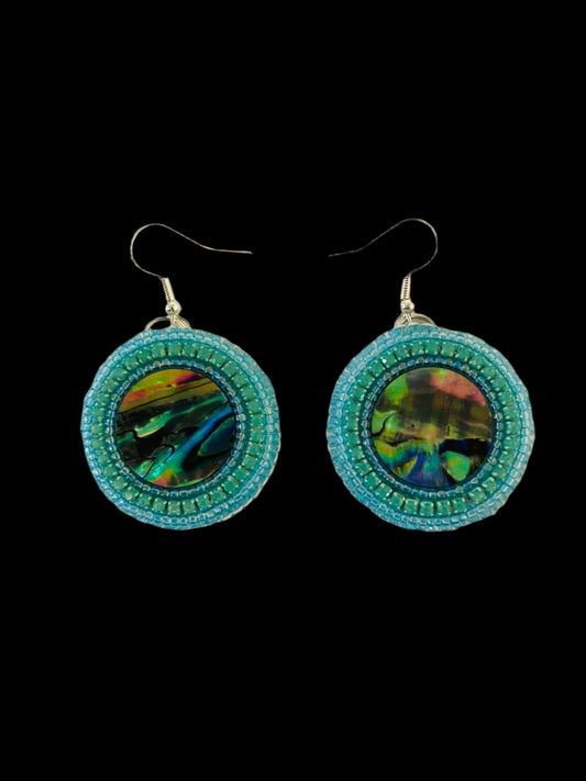 Abalone Beaded Earrings 1 3/8"