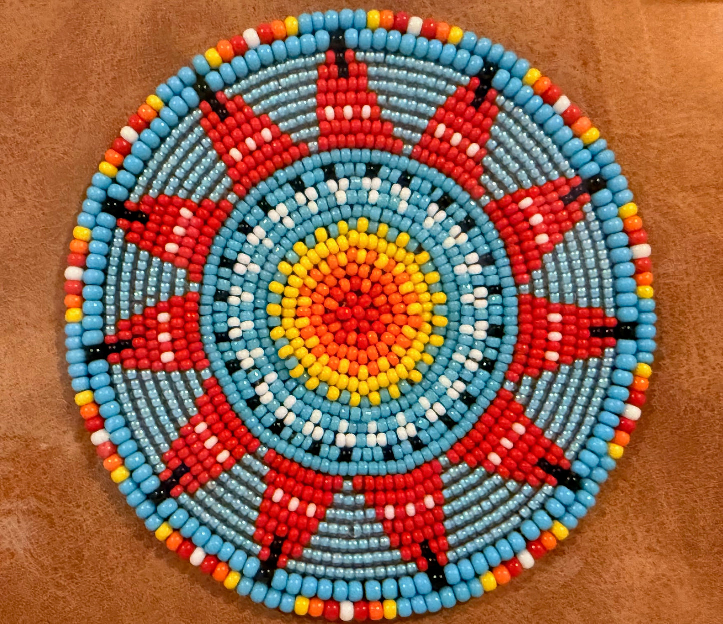 10" Beaded Shadow Box (Circle of Red Button Caps)