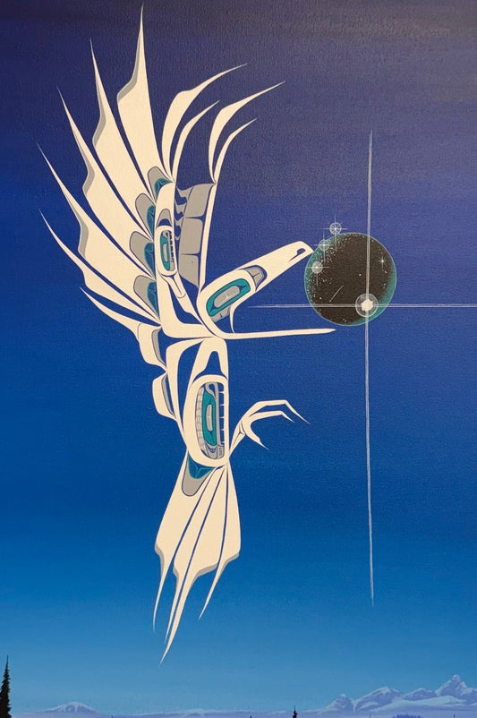 White Raven Steals the Moon Original Painting