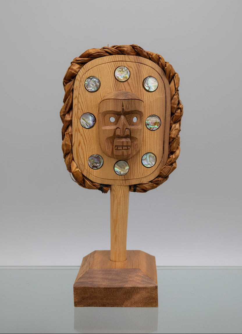 Ceremonial Rattle with abalone inlay and cedar rope