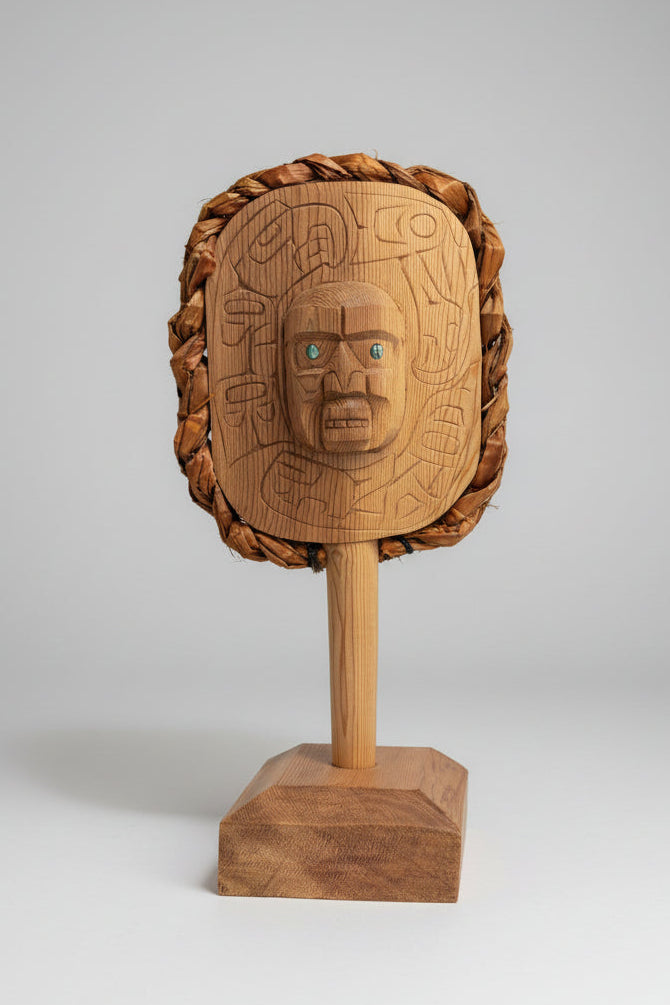 Ceremonial Rattle with abalone inlay and cedar rope