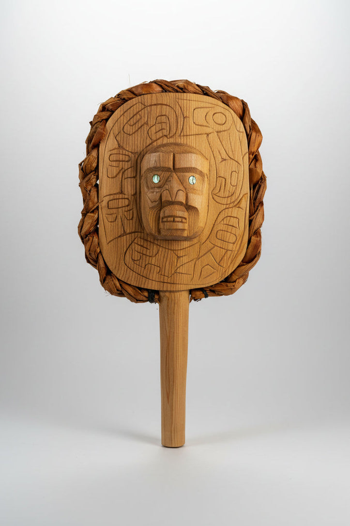 Ceremonial Rattle with abalone inlay and cedar rope