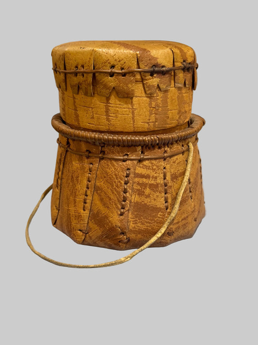 Antique Algonquin Birchbark Basket with Lid