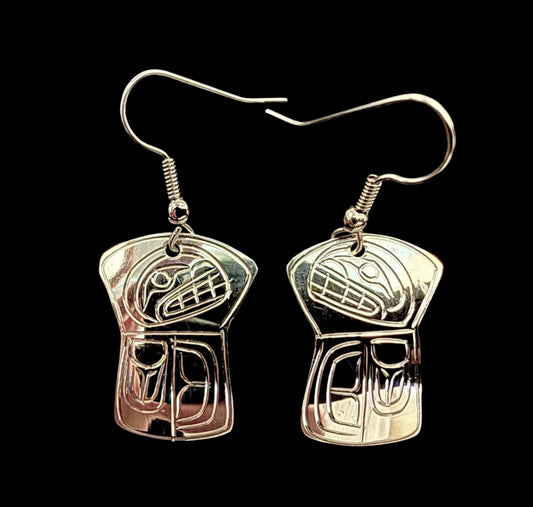 Silver Whale Shield Earrings