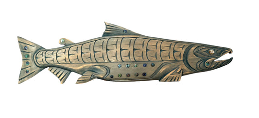 Large Salish Salmon with Abalone Inlay