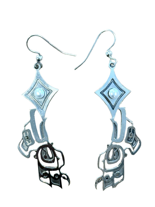 Stirling Siver Raven Steals the Light/Pearl Earrings