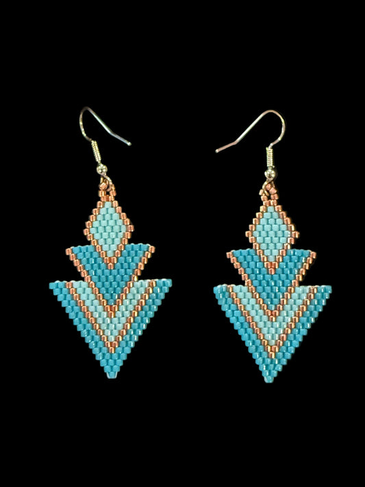 Triple Turquoise/Blue Beaded Earrings