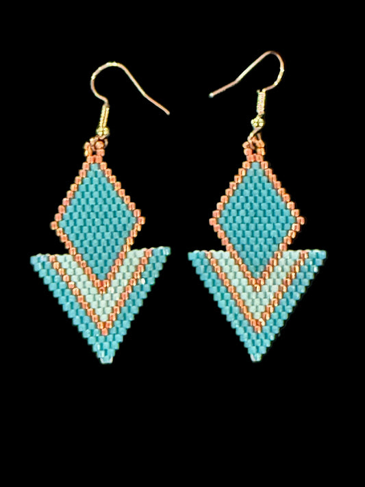 Diamond Turquoise Beaded Earrings