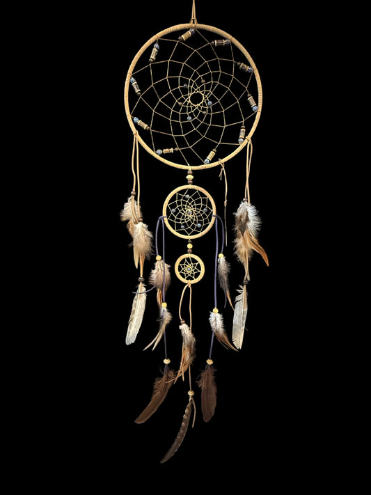 10" Triple Loop Dreamcatcher Browns/Blues/Ceramic/Wood/Semi Precious Beads