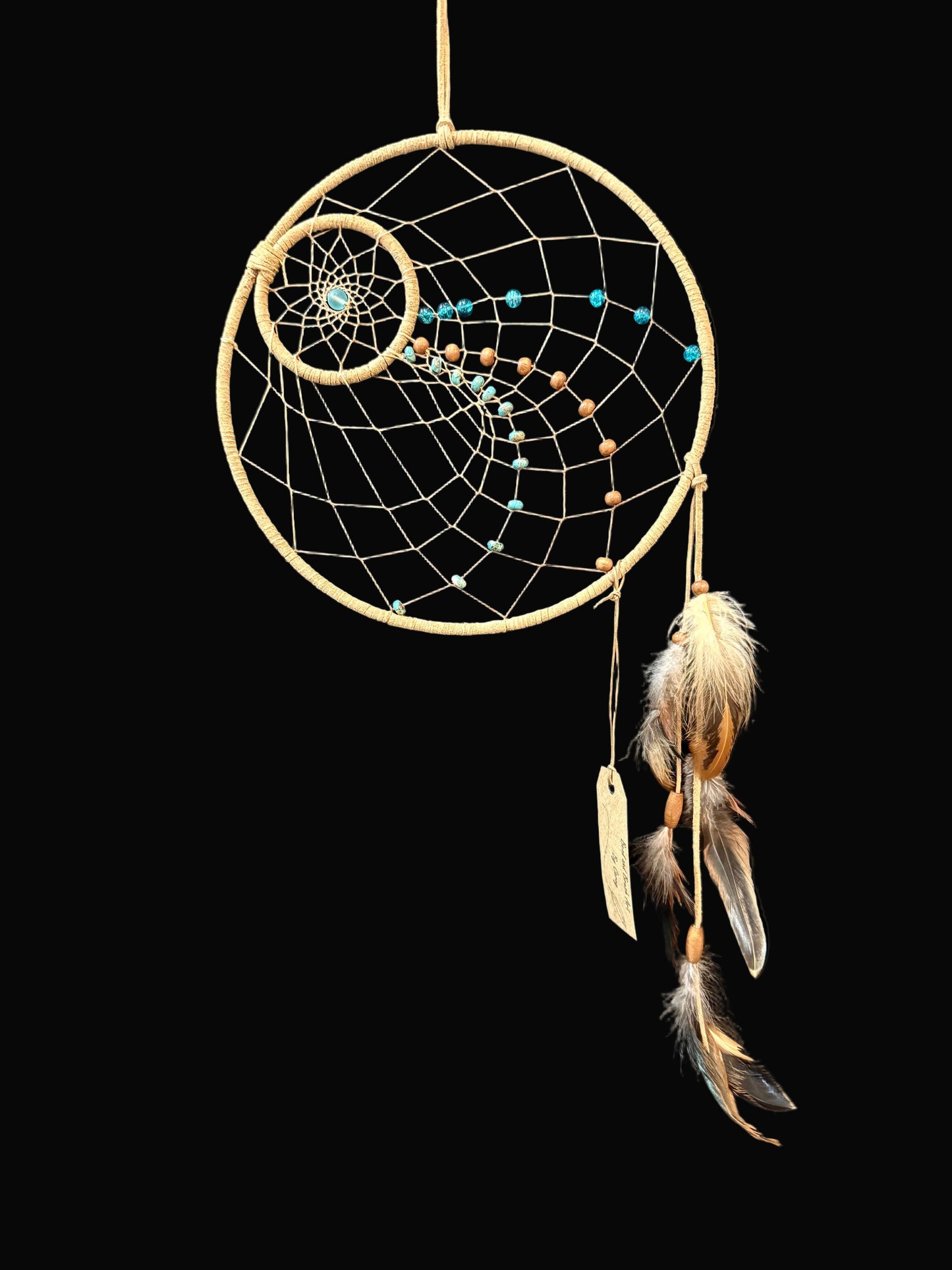 10" Dreamcatcher Tan with Turquoise Jasper, Glass & Wooden Beads