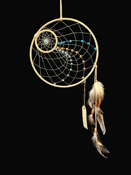 10" Dreamcatcher Tan with Turquoise Jasper, Glass & Wooden Beads