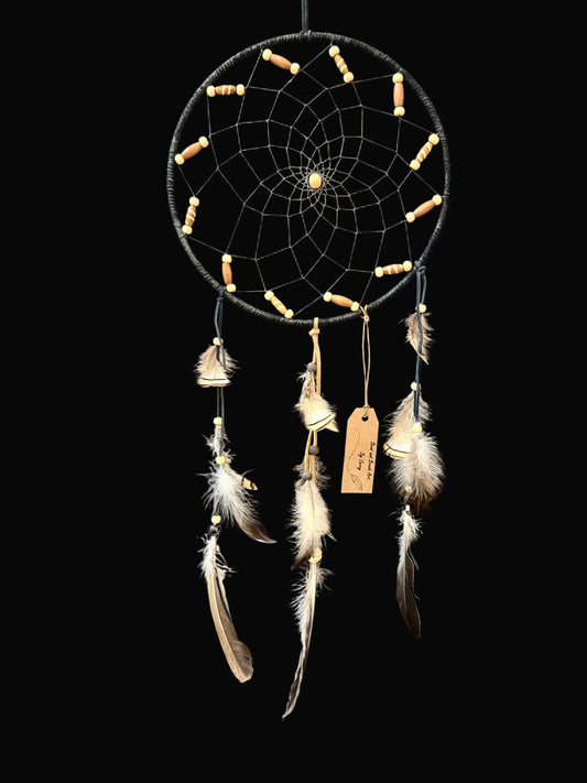 10" Dreamcatcher Black & Bone with Wooden Beads