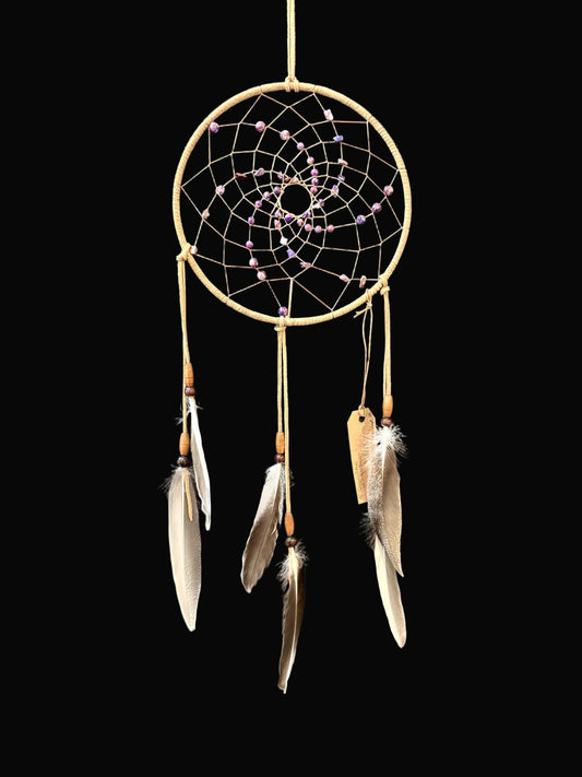 8" Dreamcatcher Tan with Purple Beads