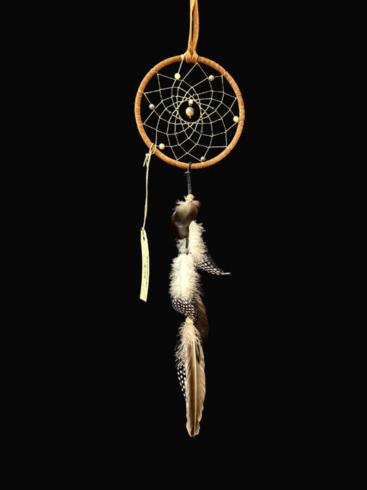 5" Dreamcatcher Med. Brown with Amazonite Stone & Glass Beads
