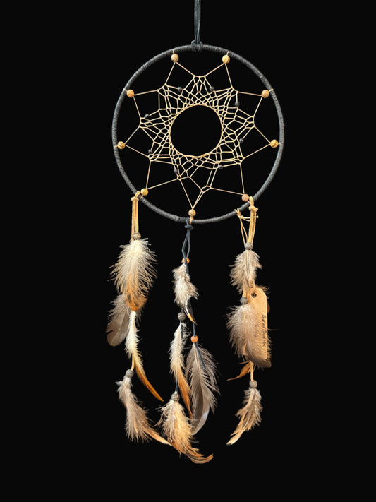 8" Dreamcatcher Black with Tan Colored Jasper & Black Glass Beads