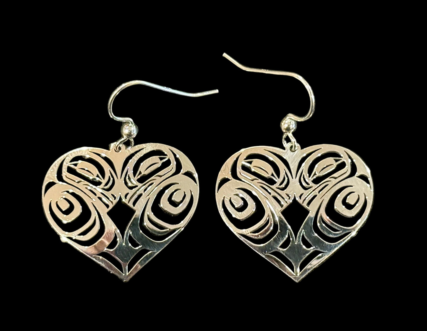 Sterling Silver Raven Heart Earrings