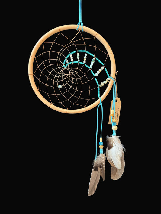 10" Beachwood Dreamcatcher w/ Amazonite Stone & Turquoise Beads
