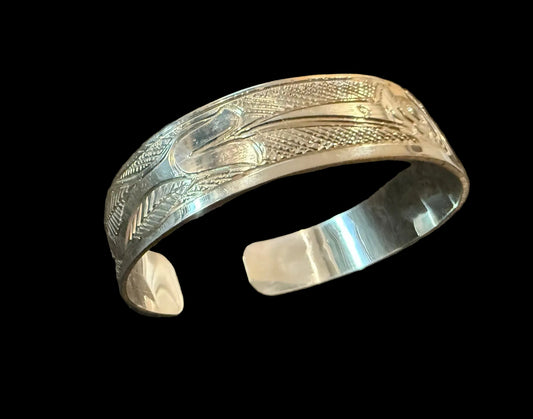 Lovely Sterling Silver 1/2" Hummingbird #1 Cuff Bracelet