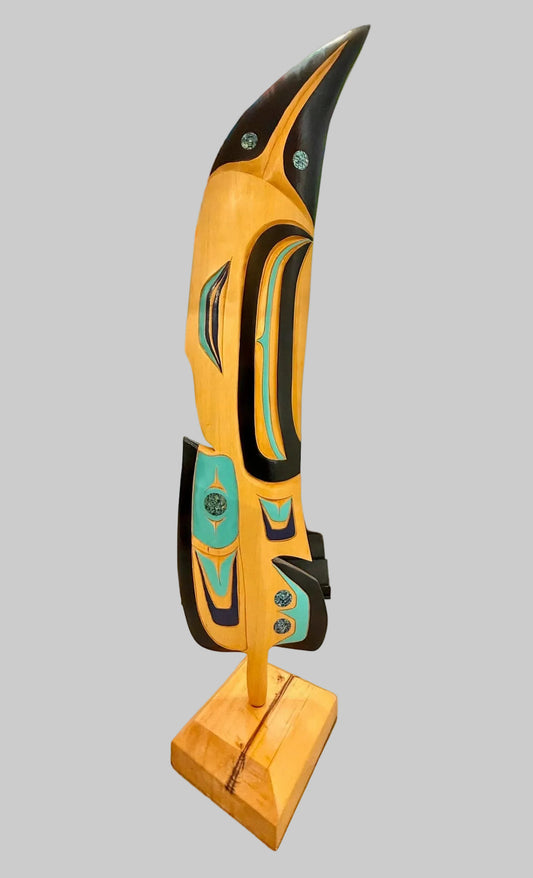 Beautiful Large Raven Feather Sculpture in Yellow Cedar