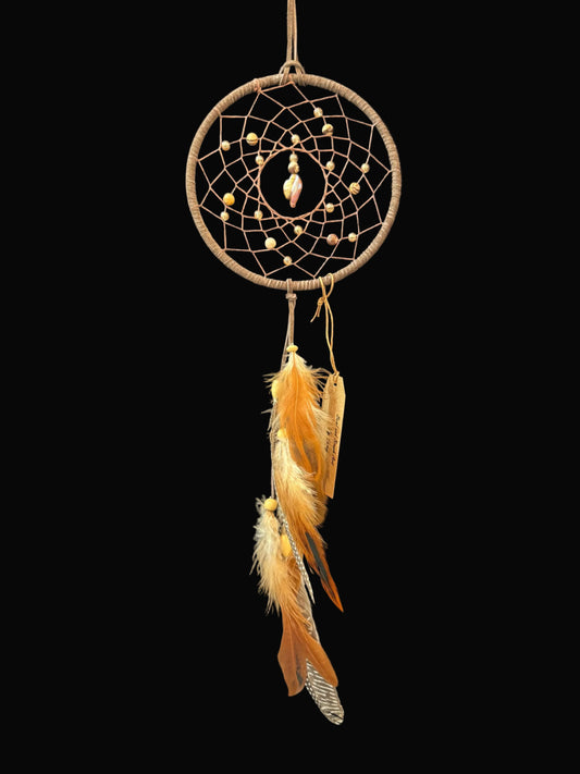 Beautiful 6" Drk Brown Dream Catcher/Zebra Jasper, Shell Pendant (Brns & Amber)